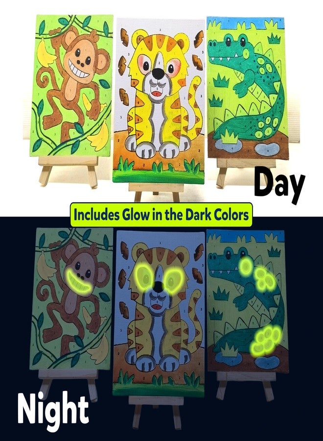 Artiggle DIY Paint By Number | Canvas Painting Kit For Kids | Pack of 4 Canvas Board 20*15cm + 12 Paints ( 8 Neon & 4 Glow In The Dark Colors ) + Wooden Easel + 1 Paint Brush | Beginner-Friendly Painting Art Kit | - Image 2